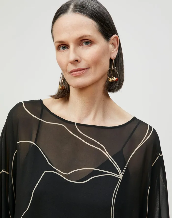Women Lafayette 148 New York Dresses Maeve Kaftan In Winding Leaf Print Silk Georgette Black Multi