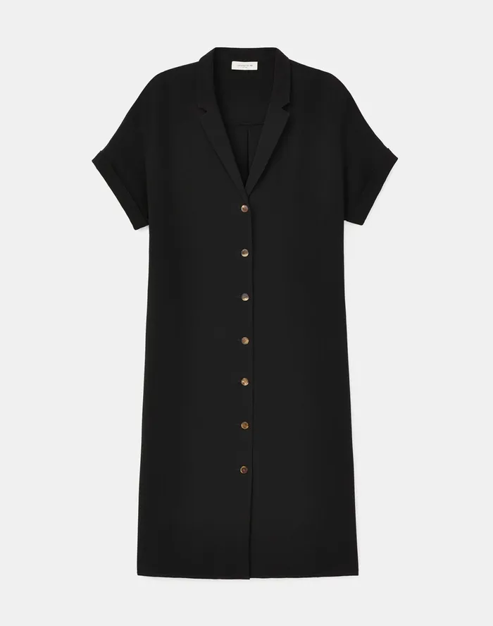 Women Lafayette 148 New York Dresses Petite Sawyer Shirtdress In Finesse Crepe Black
