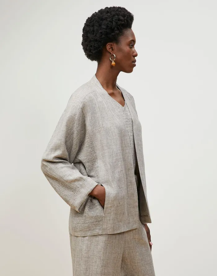 Women Lafayette 148 New York Jackets and Blazers Petite Shiloh Jacket In Italian Kindlinen Mlange Driftwood Melange
