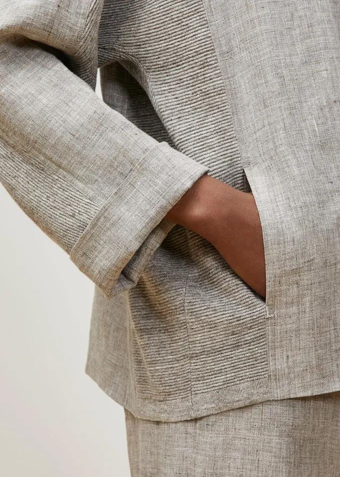 Women Lafayette 148 New York Jackets and Blazers Petite Shiloh Jacket In Italian Kindlinen Mlange Driftwood Melange