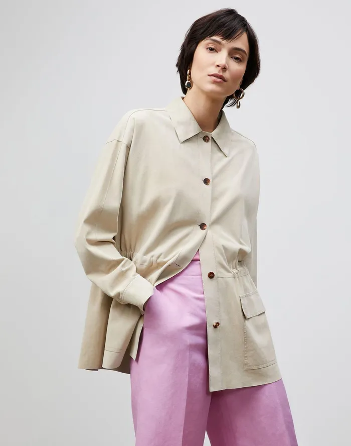 Women Lafayette 148 New York Jackets and Blazers PlusSize Devan Shirt Jacket Italian Paperfine Suede Ecru Women Lafayette 148 New York Jackets and Blazers PlusSize Devan Shirt Jacket Italian Paperfine Suede Ecru