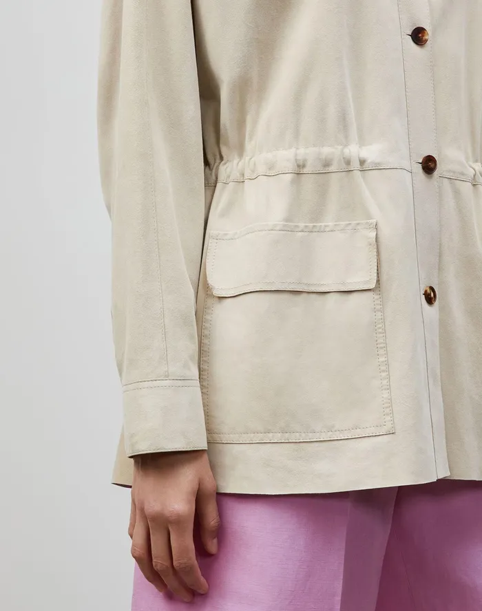 Women Lafayette 148 New York Jackets and Blazers PlusSize Devan Shirt Jacket Italian Paperfine Suede Ecru