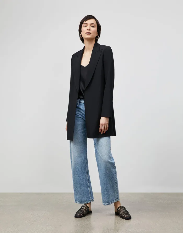 Women Lafayette 148 New York Jackets and Blazers PlusSize Kourt Jacket In Luxe Stretch Crepe De Chine Black