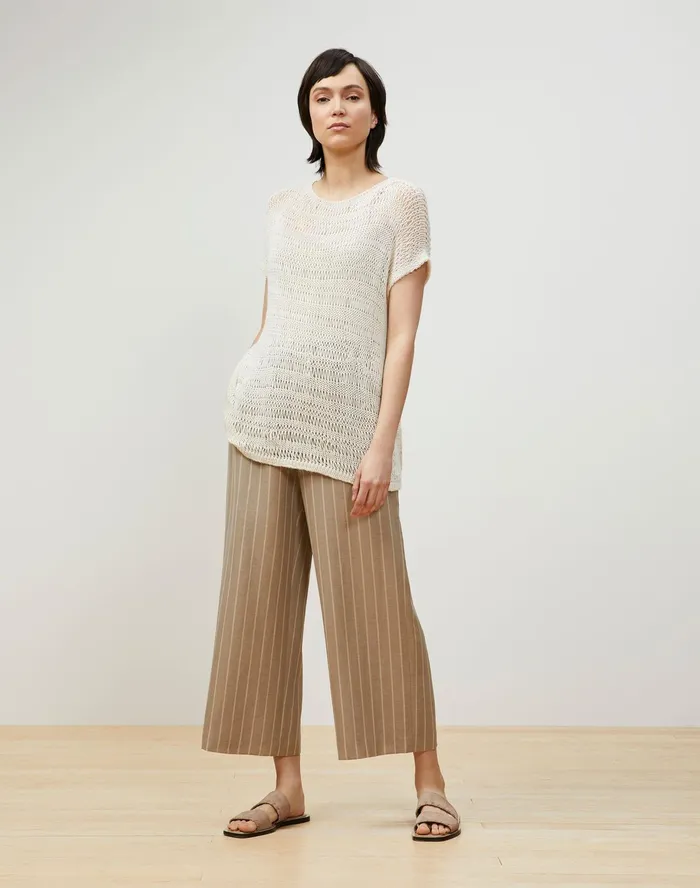 Women Lafayette 148 New York Pants and Shorts PlusSize Riverside Cropped Pant In Pinstripe Italian LinenWool Sandstone Multi