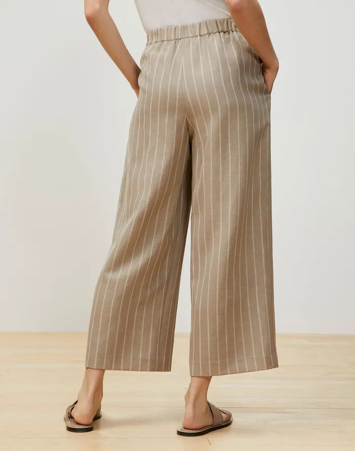 Women Lafayette 148 New York Pants and Shorts PlusSize Riverside Cropped Pant In Pinstripe Italian LinenWool Sandstone Multi