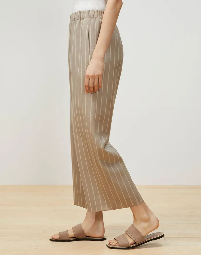 Women Lafayette 148 New York Pants and Shorts PlusSize Riverside Cropped Pant In Pinstripe Italian LinenWool Sandstone Multi