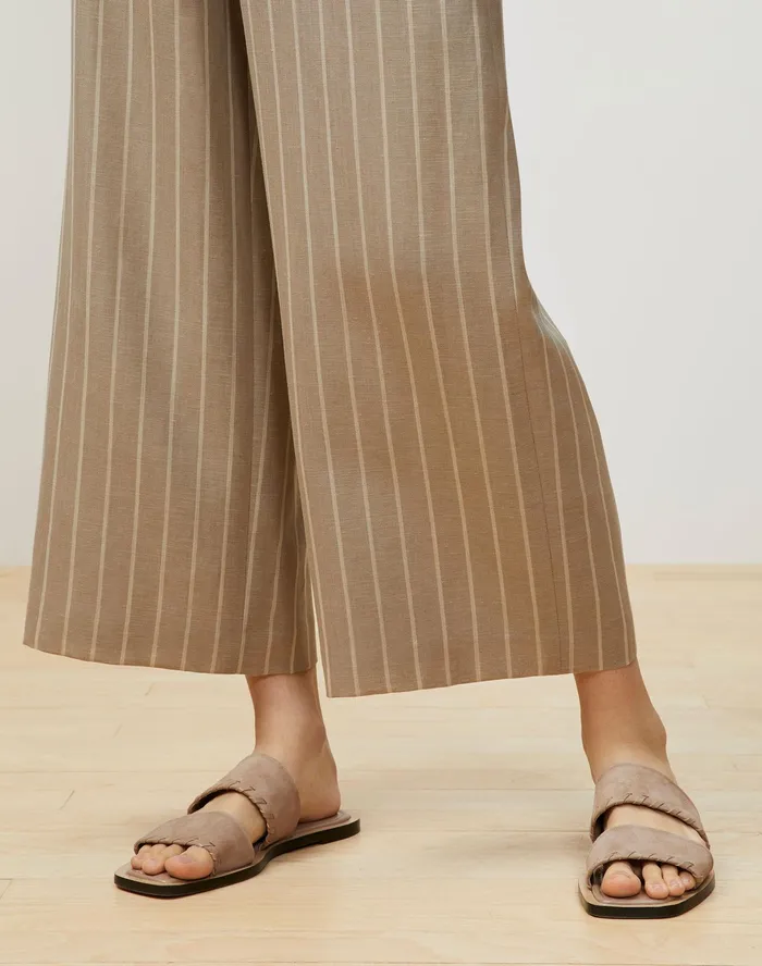 Women Lafayette 148 New York Pants and Shorts PlusSize Riverside Cropped Pant In Pinstripe Italian LinenWool Sandstone Multi