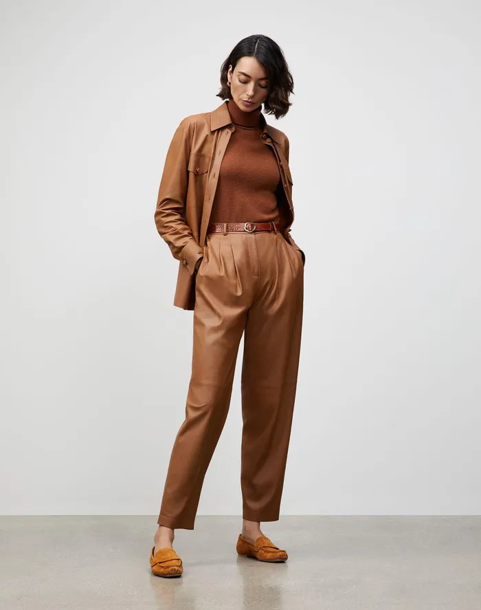 Women Lafayette 148 New York Pants and Shorts PlusSize Supple Nappa Leather Vestry Pant Hazelnut