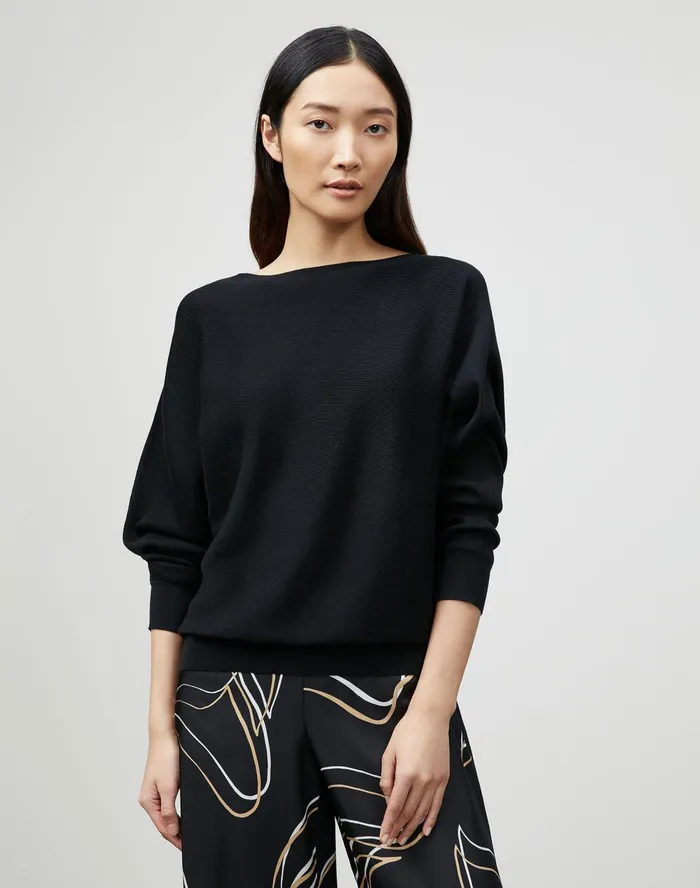 Women Lafayette 148 New York Sweaters Cotton Silk Ribbed Asymmetric Sweater Black Women Lafayette 148 New York Sweaters Cotton Silk Ribbed Asymmetric Sweater Black