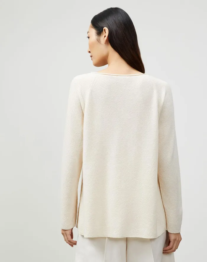 Women Lafayette 148 New York Sweaters KindCashmere Textured Stitch Bateau Neck Sweater Creme Fraiche Melange