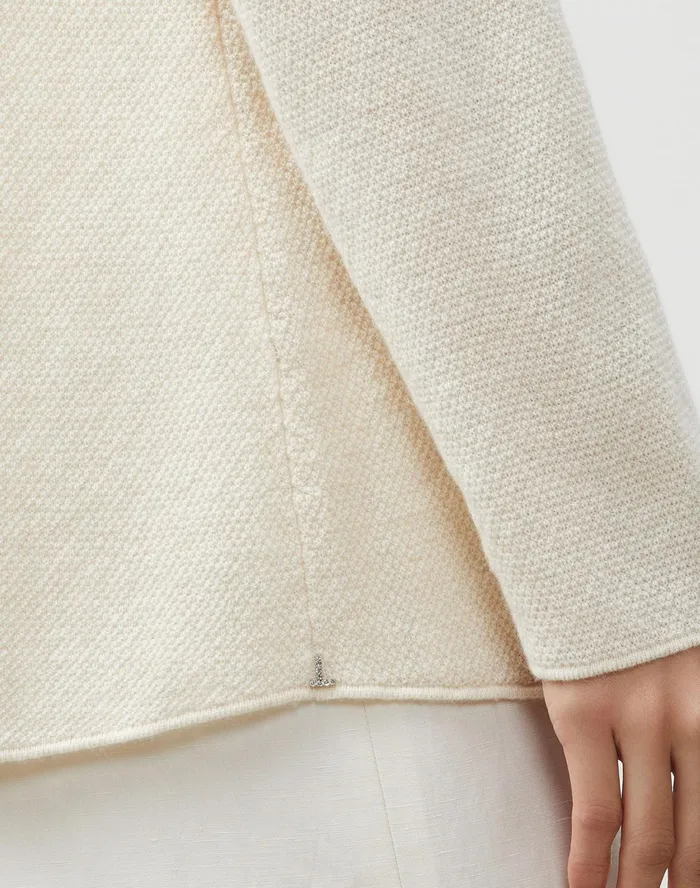Women Lafayette 148 New York Sweaters KindCashmere Textured Stitch Bateau Neck Sweater Creme Fraiche Melange