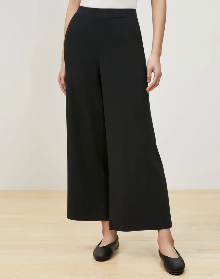 Women Lafayette 148 New York Sweaters Matte Crepe Knit WideLeg Pant Black
