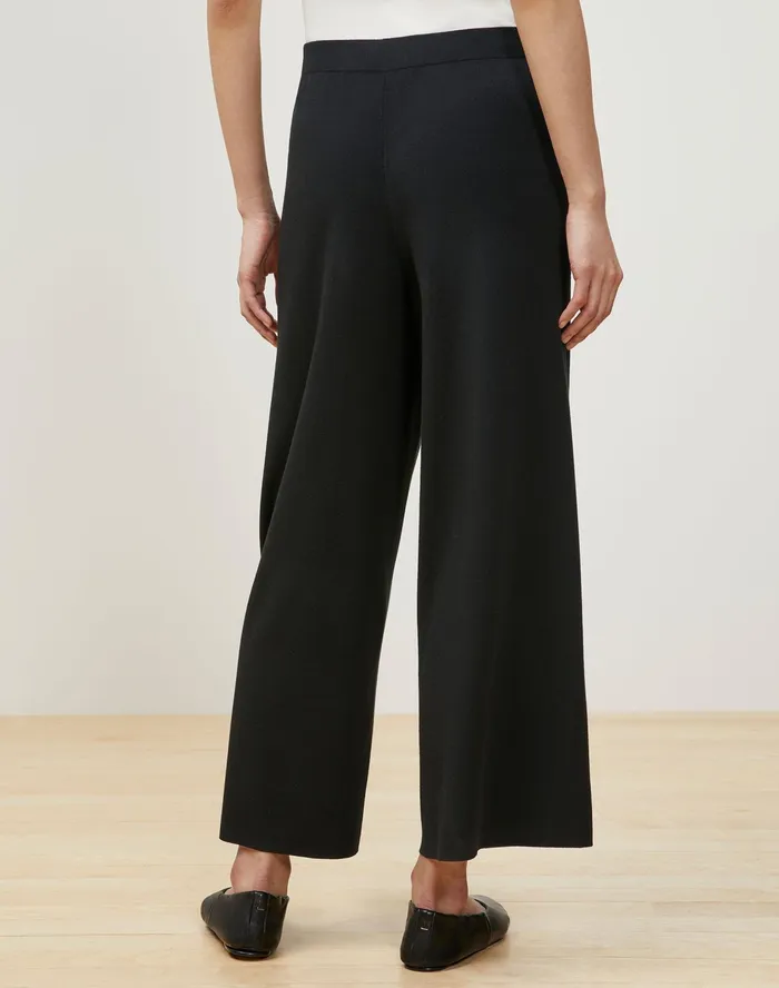 Women Lafayette 148 New York Sweaters Matte Crepe Knit WideLeg Pant Black