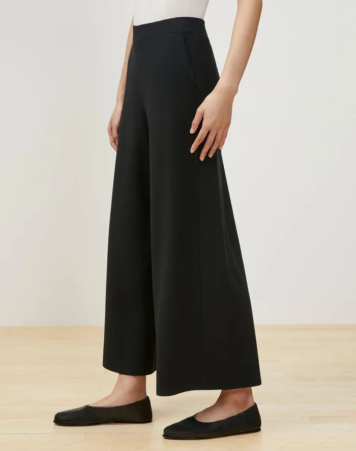 Women Lafayette 148 New York Sweaters Matte Crepe Knit WideLeg Pant Black