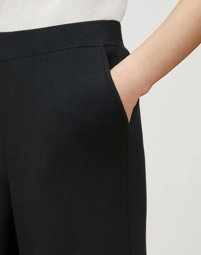 Women Lafayette 148 New York Sweaters Matte Crepe Knit WideLeg Pant Black