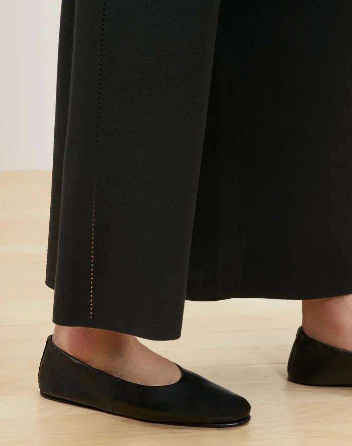 Women Lafayette 148 New York Sweaters Matte Crepe Knit WideLeg Pant Black