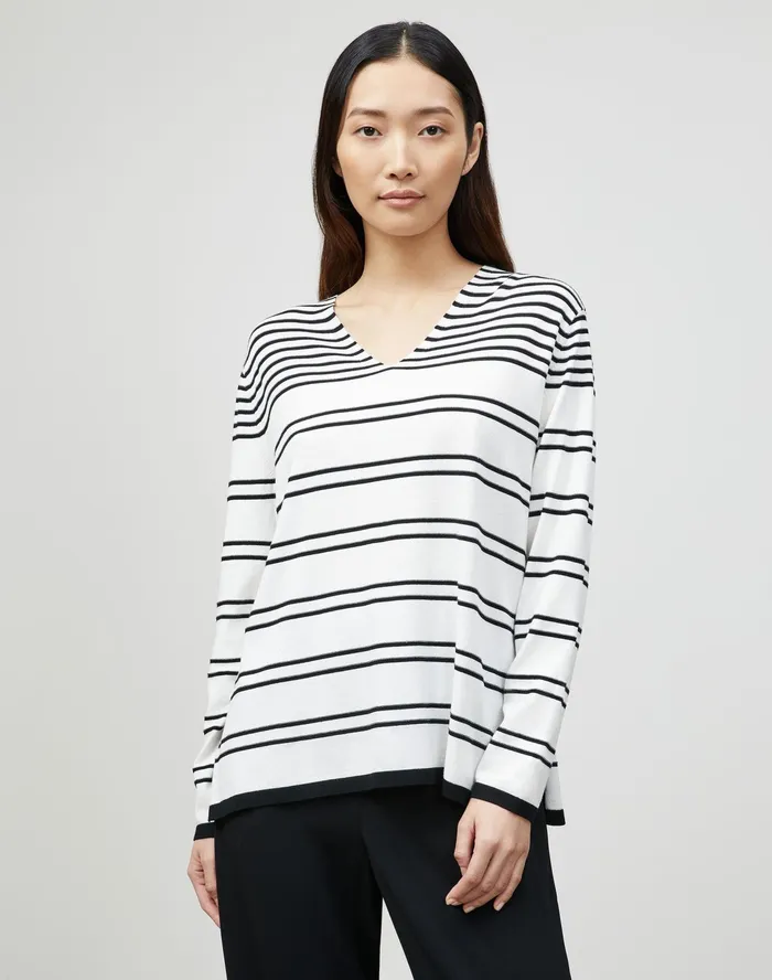 Women Lafayette 148 New York Sweaters PlusSize Matte Crepe Striped VNeck Sweater Black Multi Women Lafayette 148 New York Sweaters PlusSize Matte Crepe Striped VNeck Sweater Black Multi