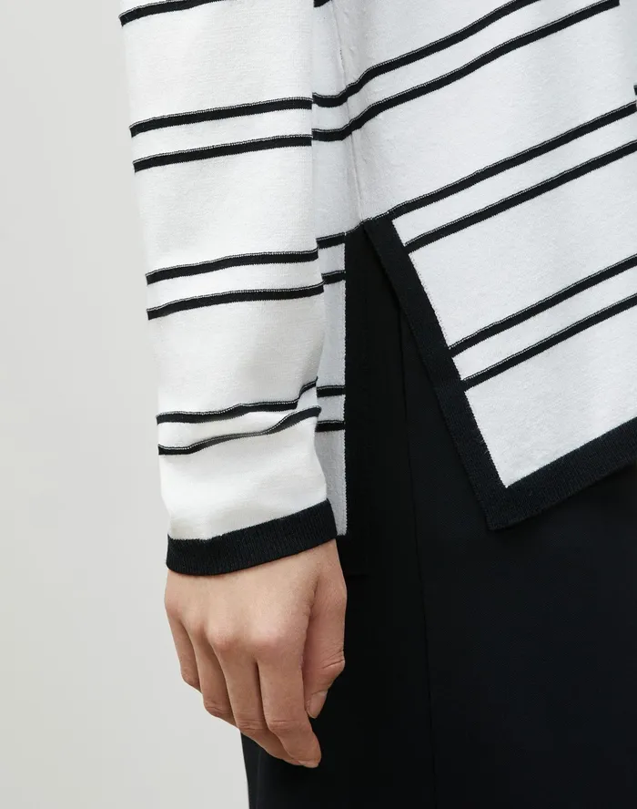 Women Lafayette 148 New York Sweaters PlusSize Matte Crepe Striped VNeck Sweater Black Multi