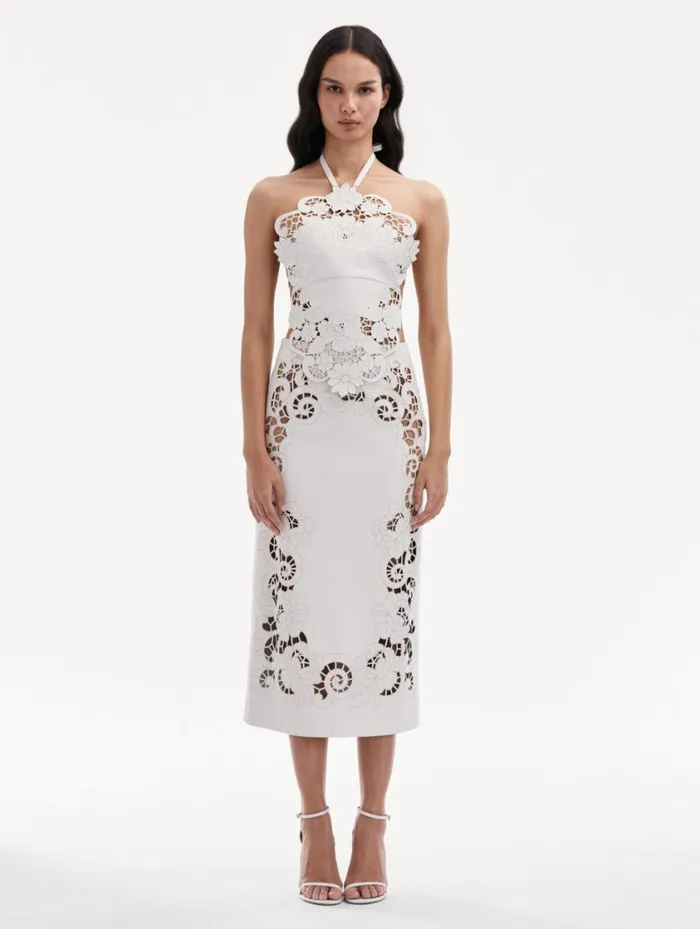 Women Laser Cut Floral Leather Halter Top White Oscar De La Renta Blouses and Knits Women Laser Cut Floral Leather Halter Top White Oscar De La Renta Blouses and Knits