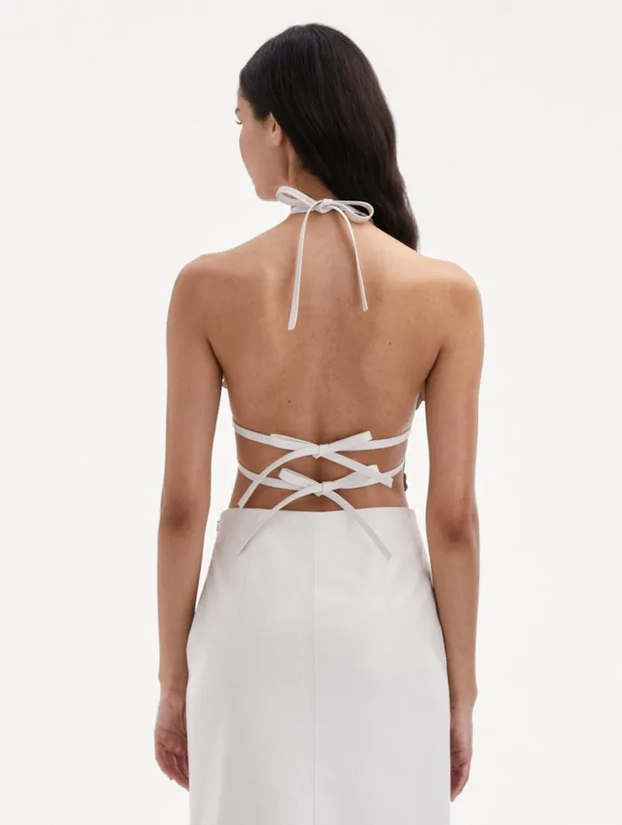 Women Laser Cut Floral Leather Halter Top White Oscar De La Renta Blouses and Knits Women Laser Cut Floral Leather Halter Top White Oscar De La Renta Blouses and Knits