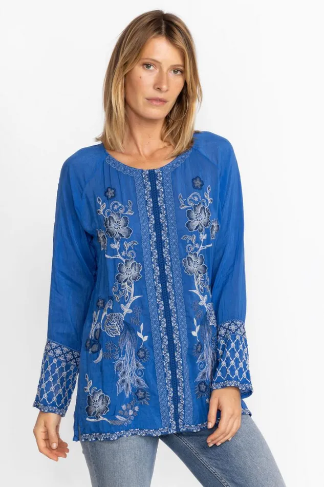 Women LAUREN BLOUSE Blue Gem Johnny Was Tops