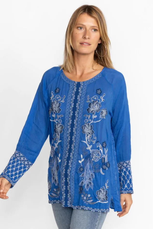 Women LAUREN BLOUSE Blue Gem Johnny Was Tops Women LAUREN BLOUSE Blue Gem Johnny Was Tops