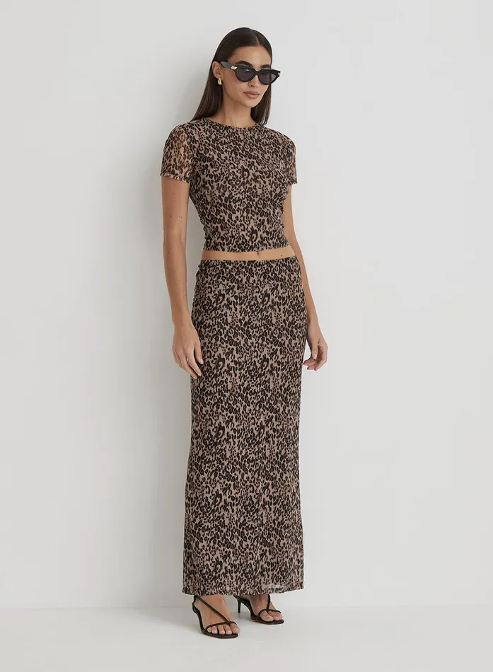 Women Leopard Print Mesh Maxi Skirt Cher 4th and Reckless Skirts