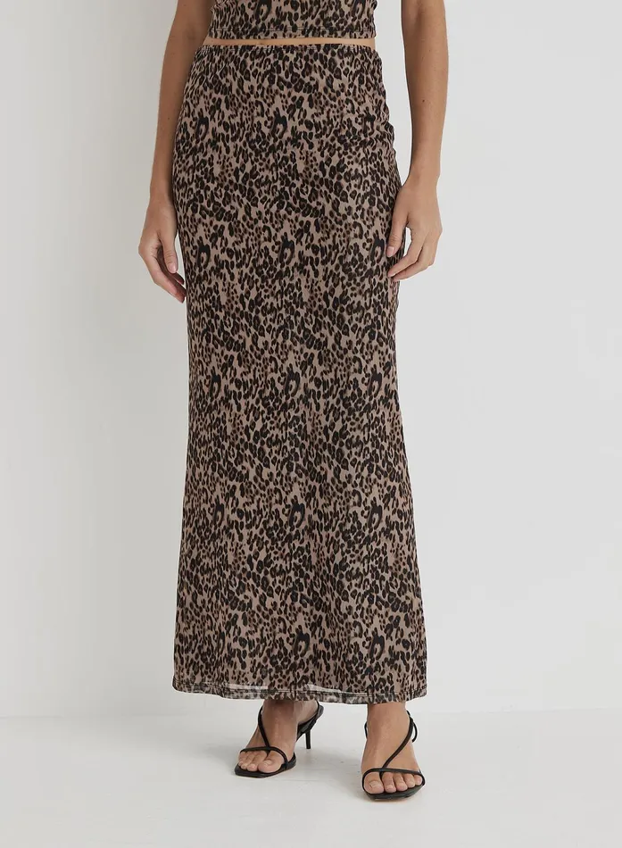 Women Leopard Print Mesh Maxi Skirt Cher 4th and Reckless Skirts