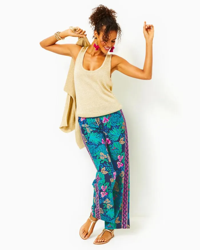 Women Lilly Pulitzer Bottoms 32034 Bal Harbour Palazzo Pant Lunar Blue A Lil Nauti Engineered Pant Women Lilly Pulitzer Bottoms 32034 Bal Harbour Palazzo Pant Lunar Blue A Lil Nauti Engineered Pant