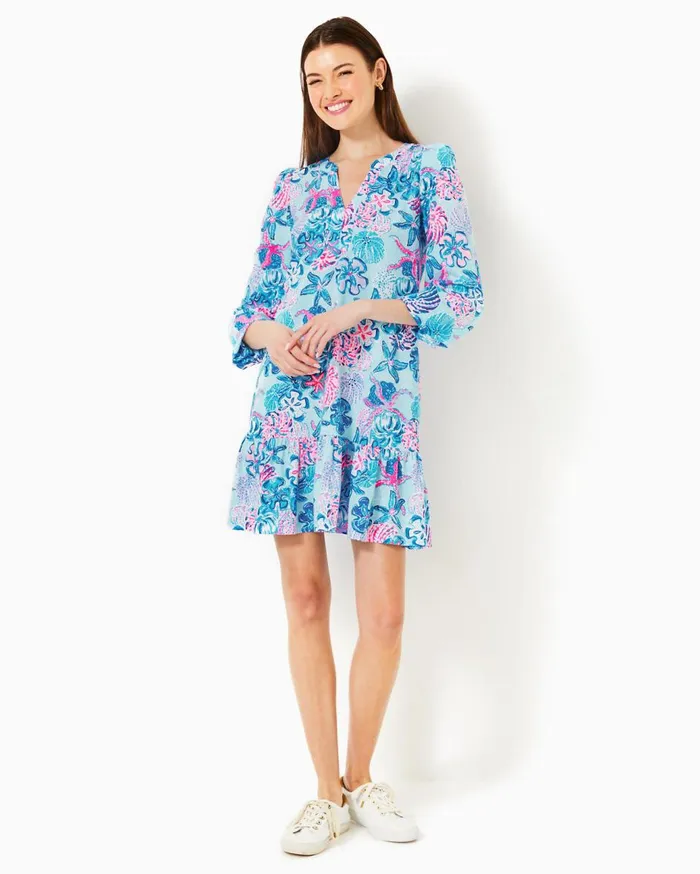 Women Lilly Pulitzer Dresses Alyssa ALine Cotton Dress Multi Bahamas Beachcomber