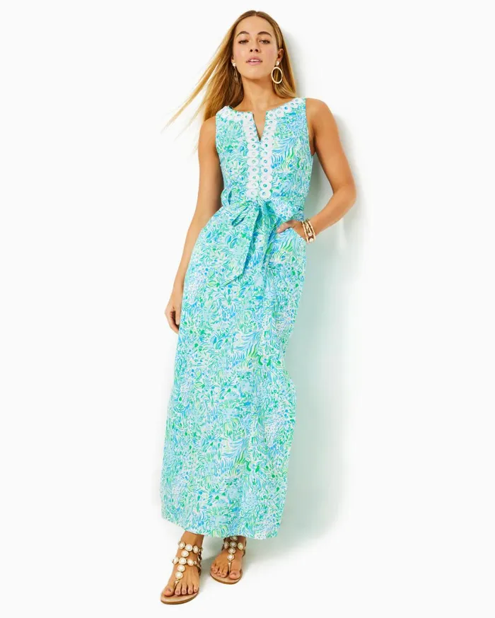 Women Lilly Pulitzer Dresses Gulianna Cotton Maxi Shift Dress Hydra Blue Dandy Lions Women Lilly Pulitzer Dresses Gulianna Cotton Maxi Shift Dress Hydra Blue Dandy Lions