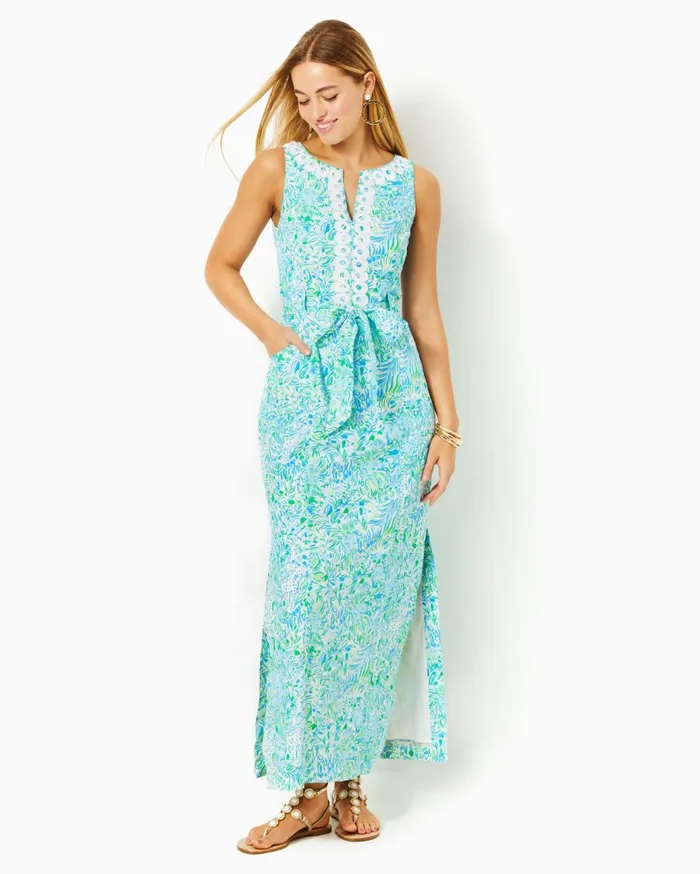 Women Lilly Pulitzer Dresses Gulianna Cotton Maxi Shift Dress Hydra Blue Dandy Lions Women Lilly Pulitzer Dresses Gulianna Cotton Maxi Shift Dress Hydra Blue Dandy Lions