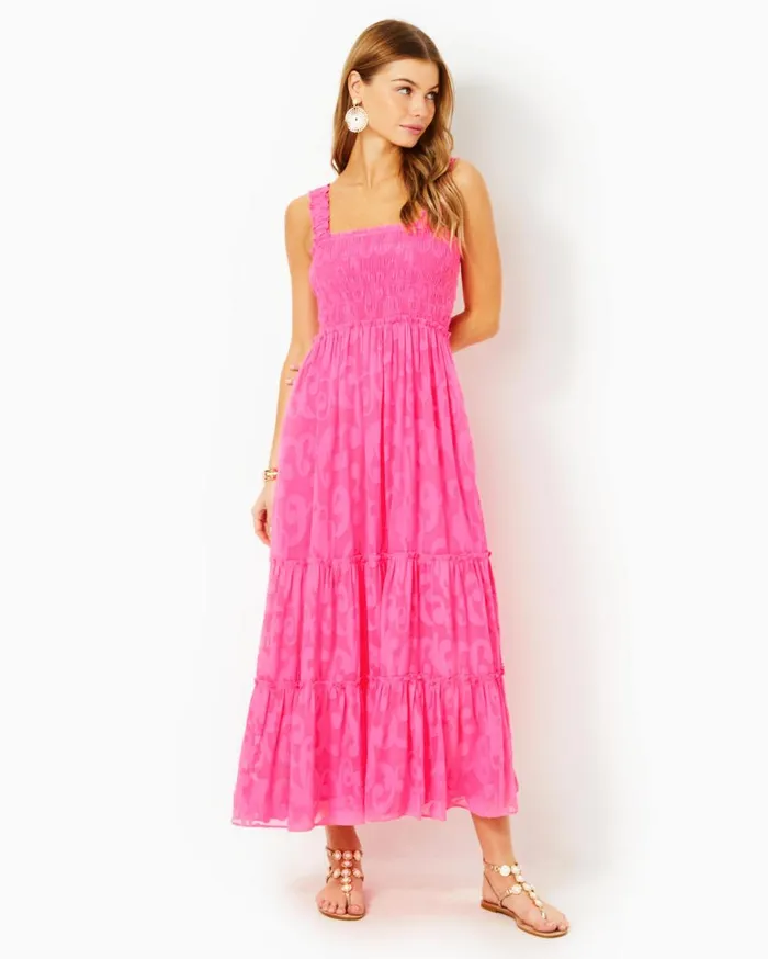 Women Lilly Pulitzer Dresses Hadly Smocked Maxi Dress Resort White Poly Crepe Swirl Clip Women Lilly Pulitzer Dresses Hadly Smocked Maxi Dress Resort White Poly Crepe Swirl Clip