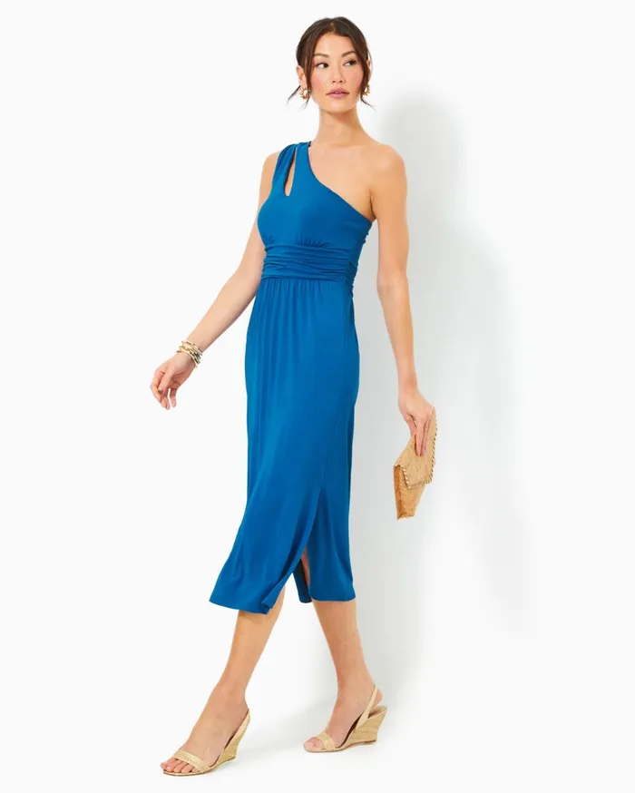 Women Lilly Pulitzer Dresses Helina OneShoulder Midi Dress Barton Blue