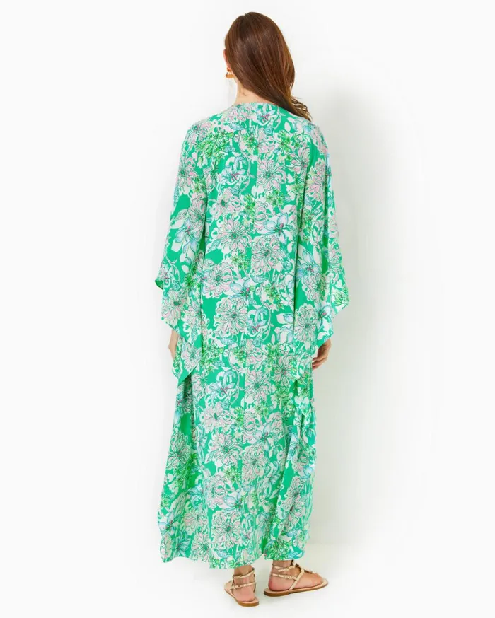 Women Lilly Pulitzer Dresses Mindy Beaded Silk Maxi Caftan Spearmint Blossom Views