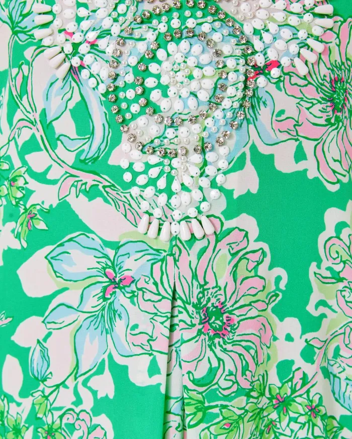 Women Lilly Pulitzer Dresses Mindy Beaded Silk Maxi Caftan Spearmint Blossom Views