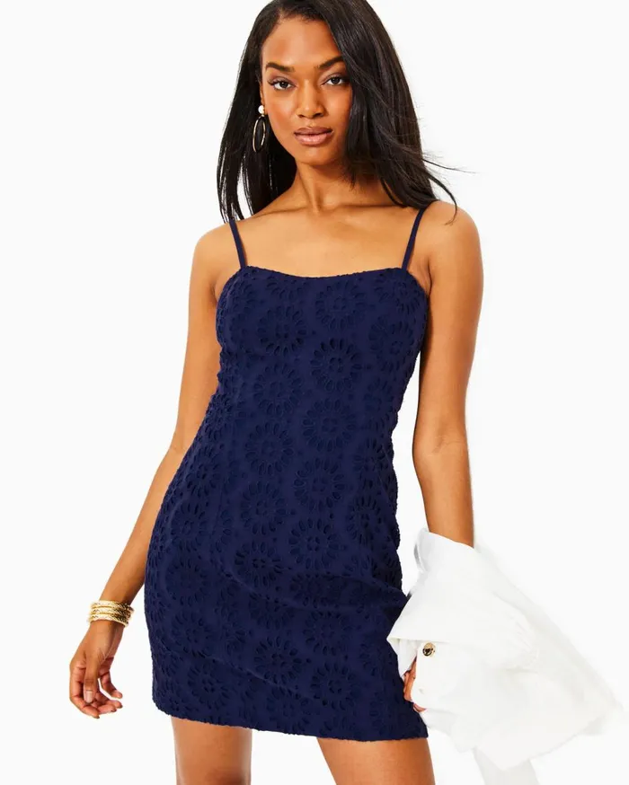 Women Lilly Pulitzer Dresses Shelli Eyelet Mini Dress True Navy Oversized Pinwheel Eyelet Women Lilly Pulitzer Dresses Shelli Eyelet Mini Dress True Navy Oversized Pinwheel Eyelet