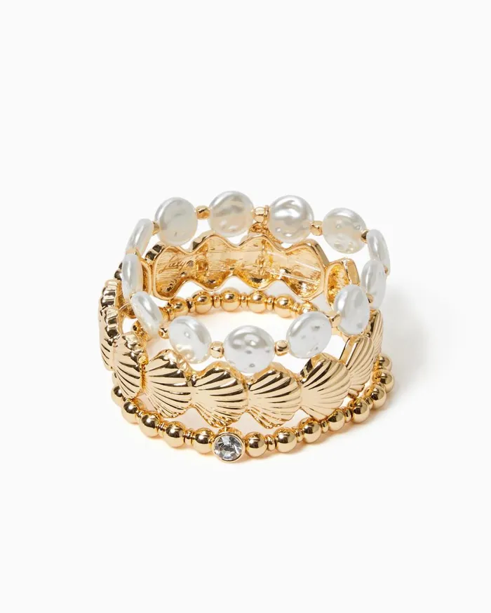 Women Lilly Pulitzer Jewelry Seaside Soleil Bracelet Set Gold Metallic
