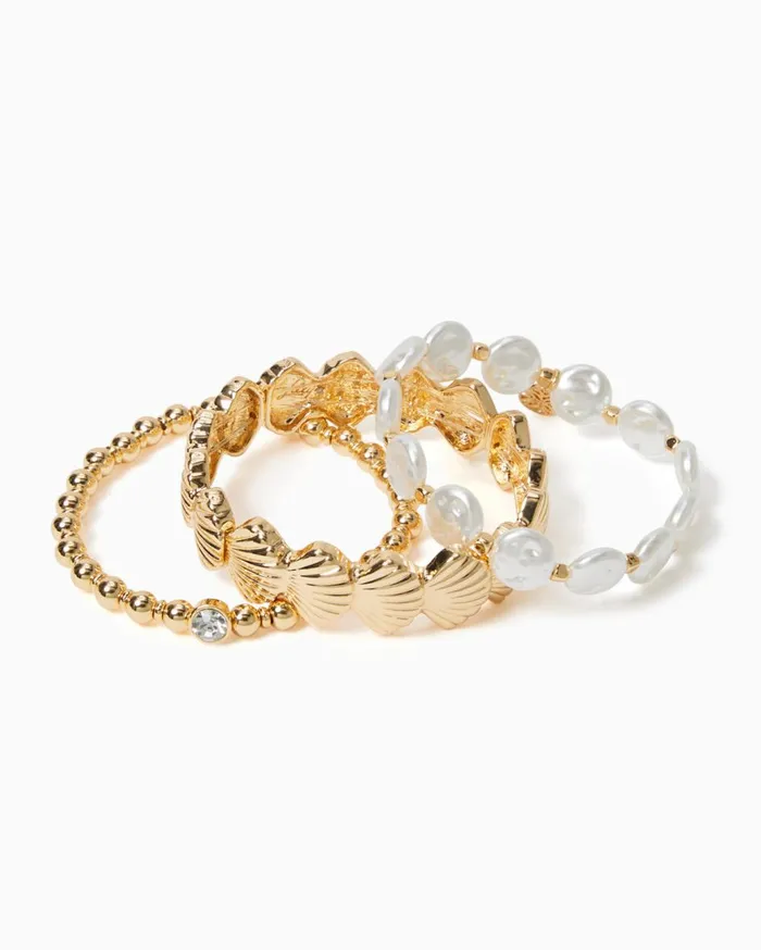 Women Lilly Pulitzer Jewelry Seaside Soleil Bracelet Set Gold Metallic