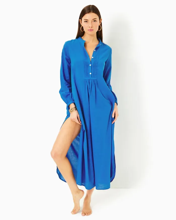 Women Lilly Pulitzer Swim Vassa Maxi CoverUp Morelle Blue