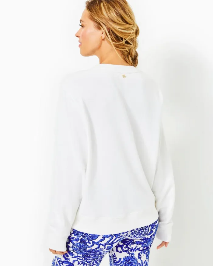 Women Lilly Pulitzer Tops Ballad Cotton Sweatshirt Resort White On Vacay Embellished Graphic Women Lilly Pulitzer Tops Ballad Cotton Sweatshirt Resort White On Vacay Embellished Graphic