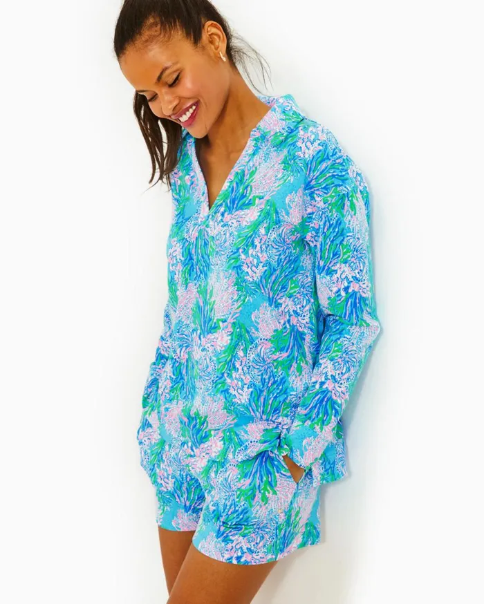 Women Lilly Pulitzer Tops Clanton Top Las Olas Aqua Strong Current Sea