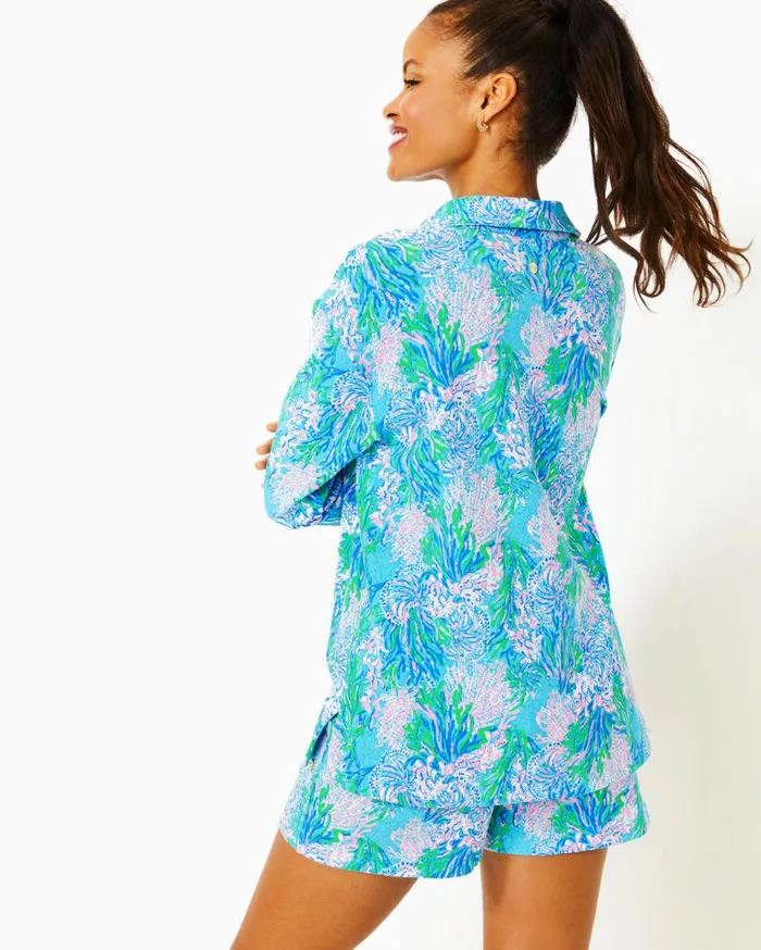 Women Lilly Pulitzer Tops Clanton Top Las Olas Aqua Strong Current Sea