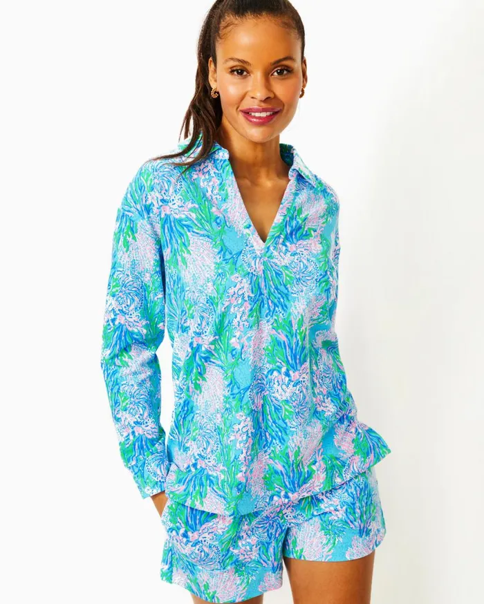 Women Lilly Pulitzer Tops Clanton Top Las Olas Aqua Strong Current Sea