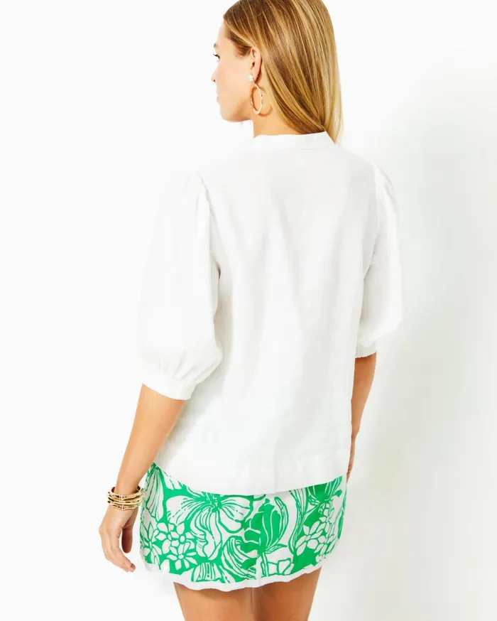 Women Lilly Pulitzer Tops Mialeigh Linen Top Hydra Blue X Resort White Women Lilly Pulitzer Tops Mialeigh Linen Top Hydra Blue X Resort White
