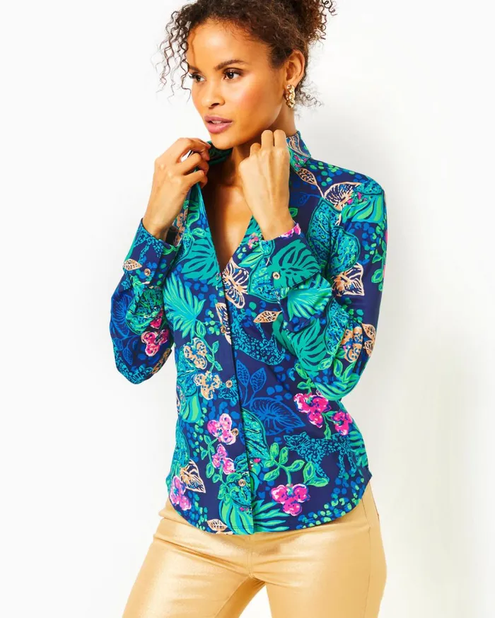 Women Lilly Pulitzer Tops UPF 50 ChillyLilly Marlena Button Down Top Low Tide Navy Life Of The Party Women Lilly Pulitzer Tops UPF 50 ChillyLilly Marlena Button Down Top Low Tide Navy Life Of The Party