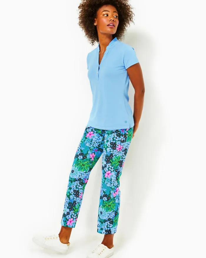 Women Lilly Pulitzer Tops UPF 50 Luxletic Frida Polo Bon Bon Blue