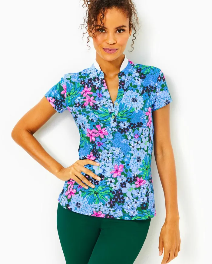 Women Lilly Pulitzer Tops UPF 50 Luxletic Frida Polo Bon Bon Blue Women Lilly Pulitzer Tops UPF 50 Luxletic Frida Polo Bon Bon Blue