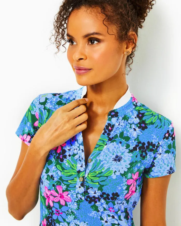 Women Lilly Pulitzer Tops UPF 50 Luxletic Frida Polo Bon Bon Blue Women Lilly Pulitzer Tops UPF 50 Luxletic Frida Polo Bon Bon Blue