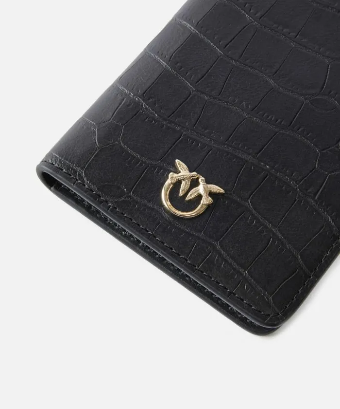 Women Limited Edition Pinko PINKO Galleria Crocprint Leather Passport Holder Blacklight Gold